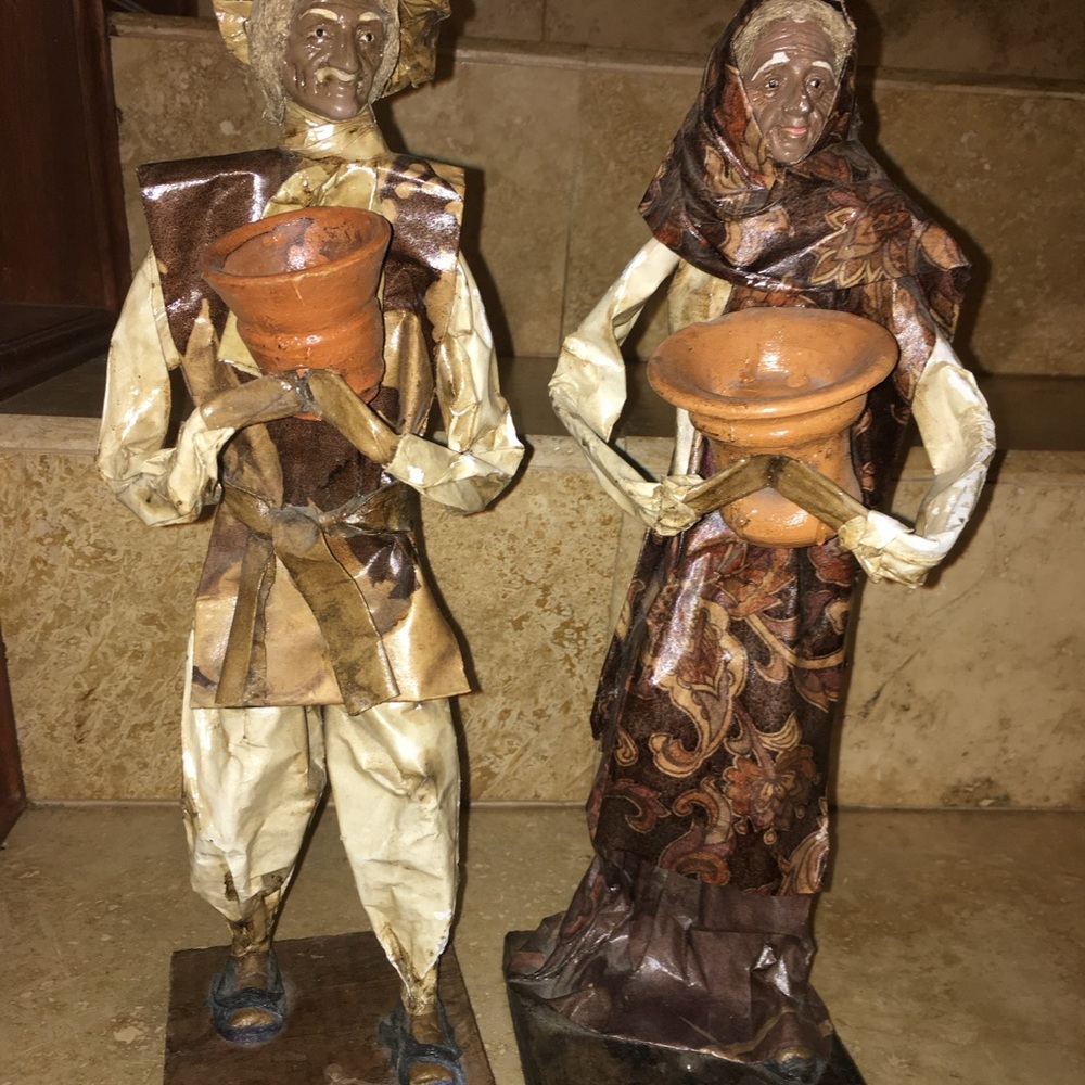 MEXICO Paper Mache Rustic Figurines 13” Tall